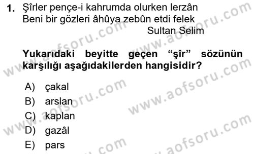 Eski Türk Edebiyatına Giriş: Biçim ve Ölçü Dersi 2021 - 2022 Yılı (Final) Dönem Sonu Sınav Soruları 1. Soru