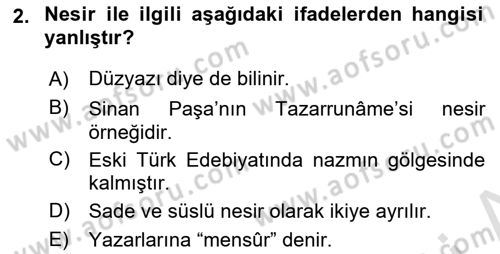 Eski Türk Edebiyatına Giriş: Biçim ve Ölçü Dersi 2021 - 2022 Yılı (Final) Dönem Sonu Sınav Soruları 2. Soru