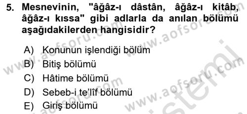 Eski Türk Edebiyatına Giriş: Biçim ve Ölçü Dersi 2021 - 2022 Yılı (Final) Dönem Sonu Sınav Soruları 5. Soru