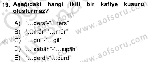 Eski Türk Edebiyatına Giriş: Biçim ve Ölçü Dersi 2021 - 2022 Yılı Yaz Okulu Sınav Soruları 19. Soru