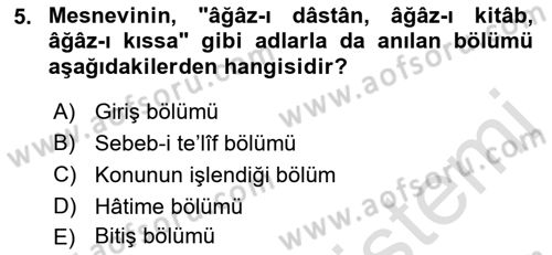 Eski Türk Edebiyatına Giriş: Biçim ve Ölçü Dersi 2021 - 2022 Yılı Yaz Okulu Sınav Soruları 5. Soru