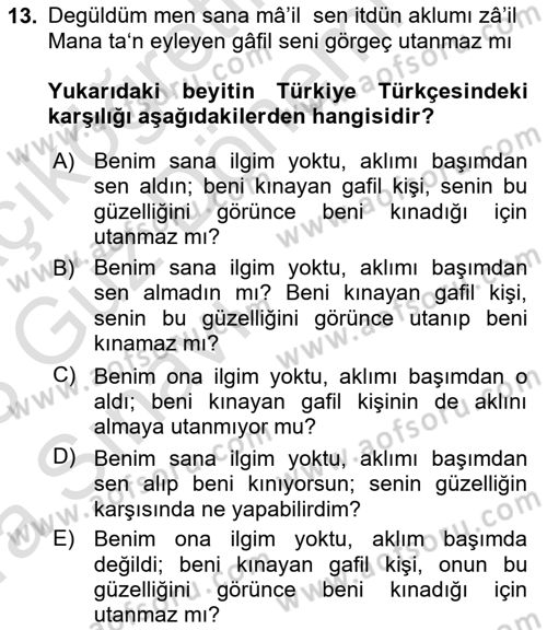 Eski Türk Edebiyatına Giriş: Biçim ve Ölçü Dersi 2022 - 2023 Yılı (Vize) Ara Sınavı 13. Soru