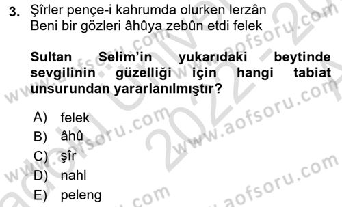 Eski Türk Edebiyatına Giriş: Biçim ve Ölçü Dersi 2022 - 2023 Yılı (Vize) Ara Sınav Soruları 3. Soru