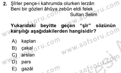Eski Türk Edebiyatına Giriş: Biçim ve Ölçü Dersi 2022 - 2023 Yılı (Final) Dönem Sonu Sınav Soruları 2. Soru