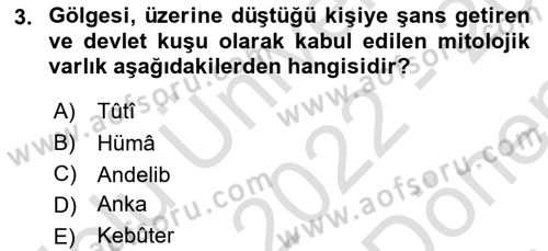 Eski Türk Edebiyatına Giriş: Biçim ve Ölçü Dersi 2022 - 2023 Yılı (Final) Dönem Sonu Sınav Soruları 3. Soru