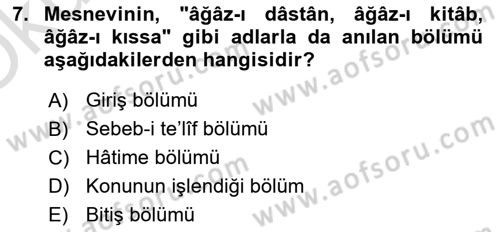 Eski Türk Edebiyatına Giriş: Biçim ve Ölçü Dersi 2022 - 2023 Yılı Yaz Okulu Sınav Soruları 7. Soru