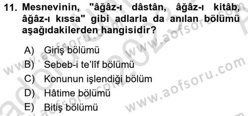 Eski Türk Edebiyatına Giriş: Biçim ve Ölçü Dersi 2023 - 2024 Yılı (Vize) Ara Sınav Soruları 11. Soru