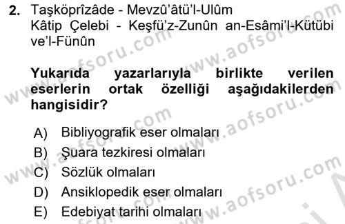 Eski Türk Edebiyatına Giriş: Biçim ve Ölçü Dersi 2023 - 2024 Yılı (Final) Dönem Sonu Sınav Soruları 2. Soru