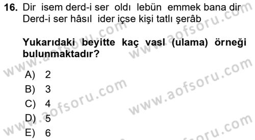 Eski Türk Edebiyatına Giriş: Biçim ve Ölçü Dersi 2023 - 2024 Yılı Yaz Okulu Sınav Soruları 16. Soru