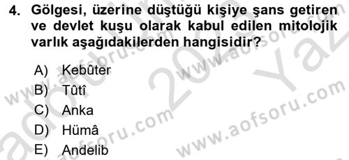 Eski Türk Edebiyatına Giriş: Biçim ve Ölçü Dersi 2023 - 2024 Yılı Yaz Okulu Sınav Soruları 4. Soru