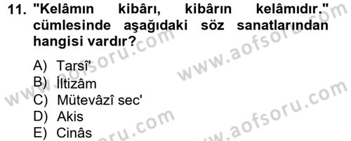 Eski Türk Edebiyatına Giriş: Söz Sanatları Dersi 2012 - 2013 Yılı (Vize) Ara Sınav Soruları 11. Soru