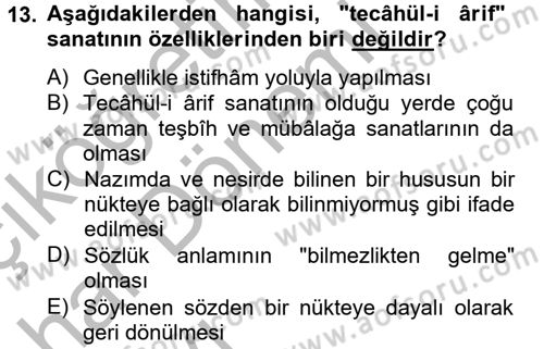 Eski Türk Edebiyatına Giriş: Söz Sanatları Dersi 2012 - 2013 Yılı (Vize) Ara Sınav Soruları 13. Soru