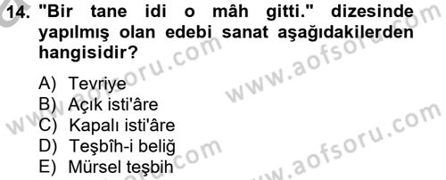 Eski Türk Edebiyatına Giriş: Söz Sanatları Dersi 2012 - 2013 Yılı (Vize) Ara Sınav Soruları 14. Soru