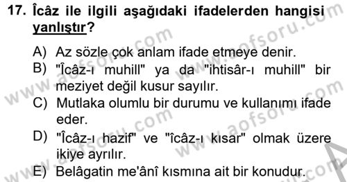 Eski Türk Edebiyatına Giriş: Söz Sanatları Dersi 2012 - 2013 Yılı (Vize) Ara Sınav Soruları 17. Soru