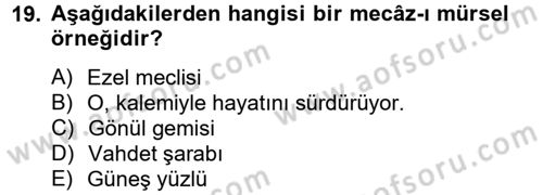 Eski Türk Edebiyatına Giriş: Söz Sanatları Dersi 2012 - 2013 Yılı (Vize) Ara Sınav Soruları 19. Soru