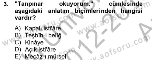 Eski Türk Edebiyatına Giriş: Söz Sanatları Dersi 2012 - 2013 Yılı (Vize) Ara Sınav Soruları 3. Soru