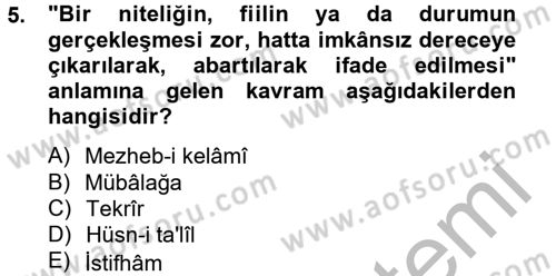 Eski Türk Edebiyatına Giriş: Söz Sanatları Dersi 2012 - 2013 Yılı (Vize) Ara Sınav Soruları 5. Soru