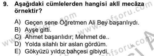 Eski Türk Edebiyatına Giriş: Söz Sanatları Dersi 2012 - 2013 Yılı (Vize) Ara Sınav Soruları 9. Soru