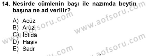 Eski Türk Edebiyatına Giriş: Söz Sanatları Dersi 2012 - 2013 Yılı (Final) Dönem Sonu Sınav Soruları 14. Soru