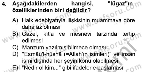 Eski Türk Edebiyatına Giriş: Söz Sanatları Dersi 2012 - 2013 Yılı (Final) Dönem Sonu Sınav Soruları 4. Soru
