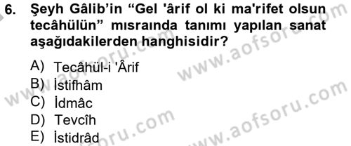 Eski Türk Edebiyatına Giriş: Söz Sanatları Dersi 2012 - 2013 Yılı (Final) Dönem Sonu Sınav Soruları 6. Soru