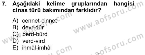 Eski Türk Edebiyatına Giriş: Söz Sanatları Dersi 2012 - 2013 Yılı (Final) Dönem Sonu Sınav Soruları 7. Soru