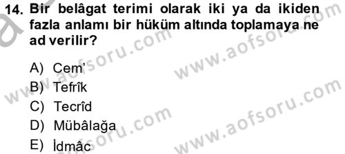 Eski Türk Edebiyatına Giriş: Söz Sanatları Dersi 2013 - 2014 Yılı (Vize) Ara Sınav Soruları 14. Soru