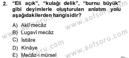 Eski Türk Edebiyatına Giriş: Söz Sanatları Dersi 2013 - 2014 Yılı (Vize) Ara Sınav Soruları 2. Soru