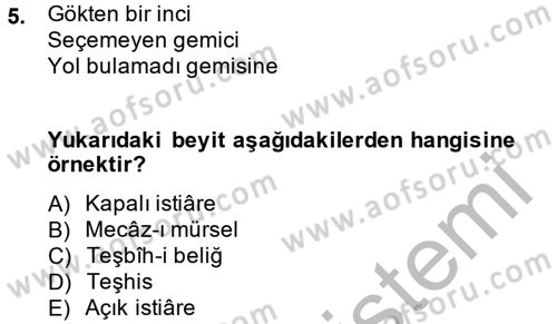 Eski Türk Edebiyatına Giriş: Söz Sanatları Dersi 2013 - 2014 Yılı (Vize) Ara Sınav Soruları 5. Soru