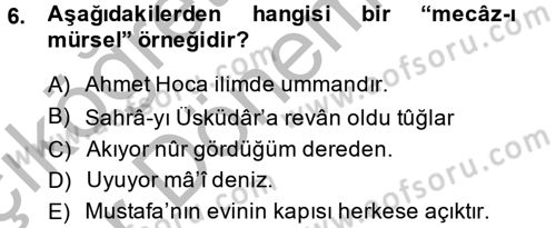 Eski Türk Edebiyatına Giriş: Söz Sanatları Dersi 2013 - 2014 Yılı (Vize) Ara Sınav Soruları 6. Soru