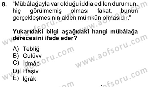 Eski Türk Edebiyatına Giriş: Söz Sanatları Dersi 2013 - 2014 Yılı (Vize) Ara Sınav Soruları 8. Soru