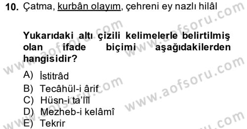 Eski Türk Edebiyatına Giriş: Söz Sanatları Dersi 2013 - 2014 Yılı (Final) Dönem Sonu Sınav Soruları 10. Soru
