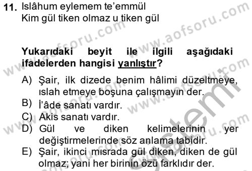 Eski Türk Edebiyatına Giriş: Söz Sanatları Dersi 2013 - 2014 Yılı (Final) Dönem Sonu Sınav Soruları 11. Soru