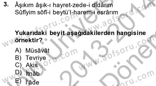 Eski Türk Edebiyatına Giriş: Söz Sanatları Dersi 2013 - 2014 Yılı (Final) Dönem Sonu Sınav Soruları 3. Soru