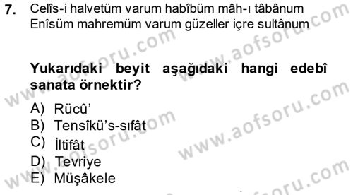 Eski Türk Edebiyatına Giriş: Söz Sanatları Dersi 2013 - 2014 Yılı (Final) Dönem Sonu Sınav Soruları 7. Soru