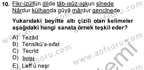 Eski Türk Edebiyatına Giriş: Söz Sanatları Dersi 2014 - 2015 Yılı (Vize) Ara Sınav Soruları 10. Soru