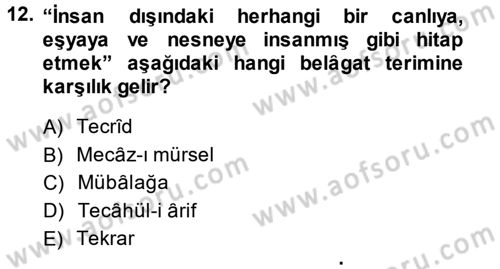 Eski Türk Edebiyatına Giriş: Söz Sanatları Dersi 2014 - 2015 Yılı (Vize) Ara Sınav Soruları 12. Soru