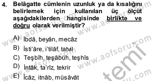 Eski Türk Edebiyatına Giriş: Söz Sanatları Dersi 2014 - 2015 Yılı (Vize) Ara Sınav Soruları 4. Soru