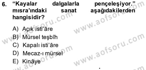 Eski Türk Edebiyatına Giriş: Söz Sanatları Dersi 2014 - 2015 Yılı (Vize) Ara Sınav Soruları 6. Soru