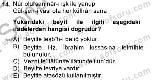 Eski Türk Edebiyatına Giriş: Söz Sanatları Dersi 2014 - 2015 Yılı (Final) Dönem Sonu Sınav Soruları 14. Soru