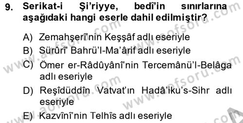 Eski Türk Edebiyatına Giriş: Söz Sanatları Dersi 2014 - 2015 Yılı (Final) Dönem Sonu Sınav Soruları 9. Soru