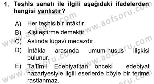 Eski Türk Edebiyatına Giriş: Söz Sanatları Dersi 2015 - 2016 Yılı (Vize) Ara Sınav Soruları 1. Soru