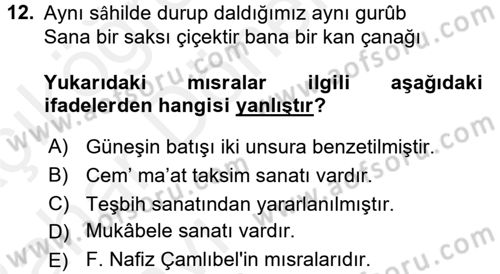 Eski Türk Edebiyatına Giriş: Söz Sanatları Dersi 2015 - 2016 Yılı (Vize) Ara Sınav Soruları 12. Soru
