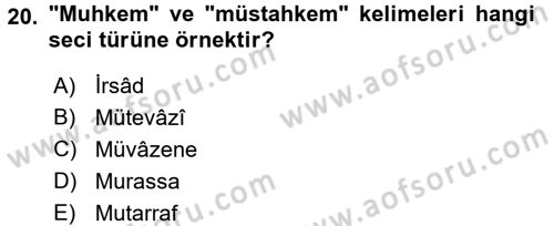 Eski Türk Edebiyatına Giriş: Söz Sanatları Dersi 2015 - 2016 Yılı (Vize) Ara Sınav Soruları 20. Soru