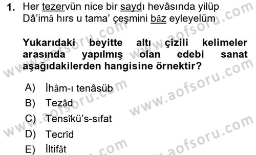 Eski Türk Edebiyatına Giriş: Söz Sanatları Dersi 2015 - 2016 Yılı (Final) Dönem Sonu Sınav Soruları 1. Soru