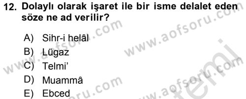 Eski Türk Edebiyatına Giriş: Söz Sanatları Dersi 2015 - 2016 Yılı (Final) Dönem Sonu Sınav Soruları 12. Soru