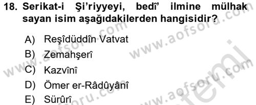 Eski Türk Edebiyatına Giriş: Söz Sanatları Dersi 2015 - 2016 Yılı (Final) Dönem Sonu Sınav Soruları 18. Soru