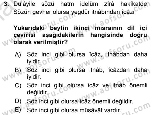 Eski Türk Edebiyatına Giriş: Söz Sanatları Dersi 2015 - 2016 Yılı (Final) Dönem Sonu Sınav Soruları 3. Soru