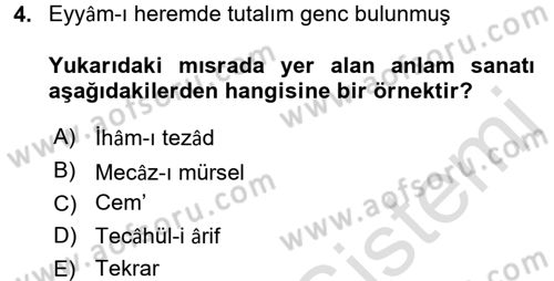 Eski Türk Edebiyatına Giriş: Söz Sanatları Dersi 2015 - 2016 Yılı (Final) Dönem Sonu Sınav Soruları 4. Soru