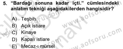 Eski Türk Edebiyatına Giriş: Söz Sanatları Dersi 2015 - 2016 Yılı (Final) Dönem Sonu Sınav Soruları 5. Soru